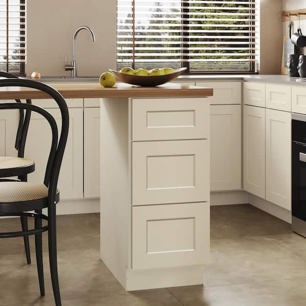 Hausvita 15 in. W x 24 in. D x 34.5 in. H Ready to Assemble Plywood Base Kitchen Cabinet with 3-Drawers in Antique White