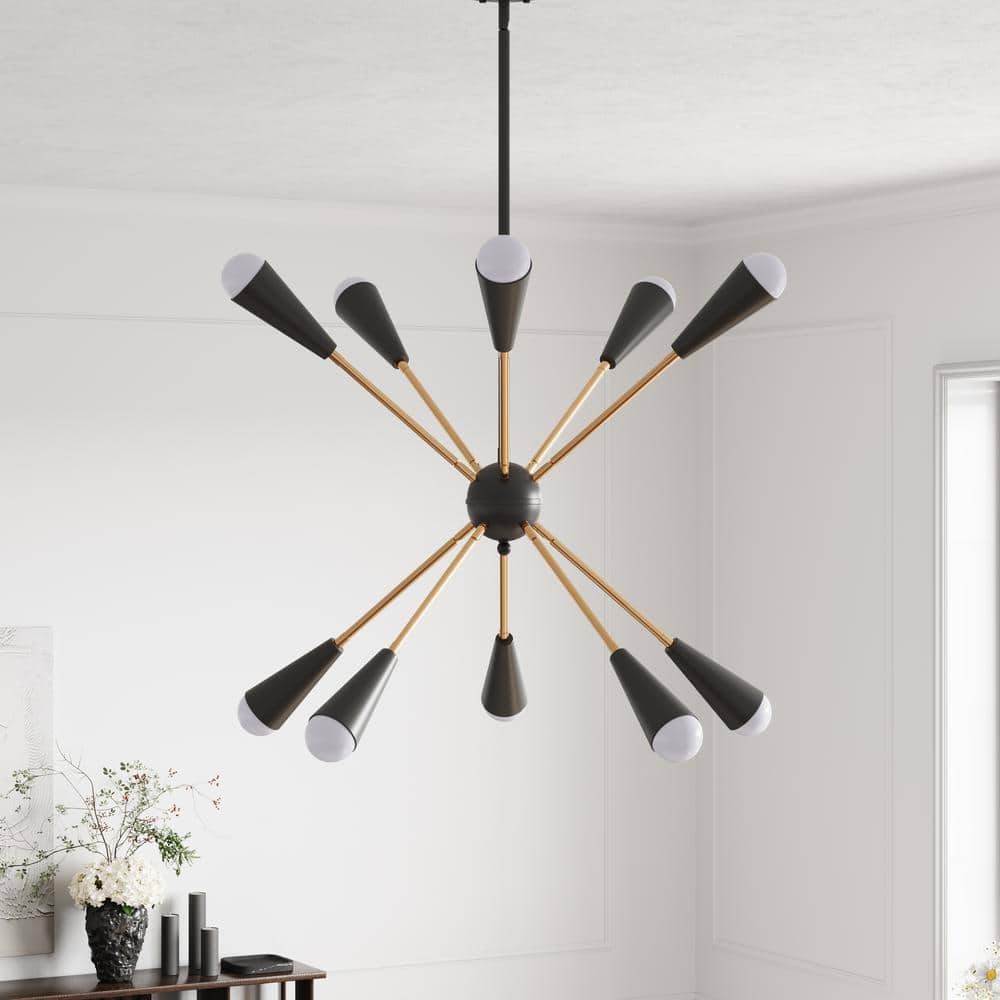 Black and Brass Metal 10-Light Sputnik Chandelier