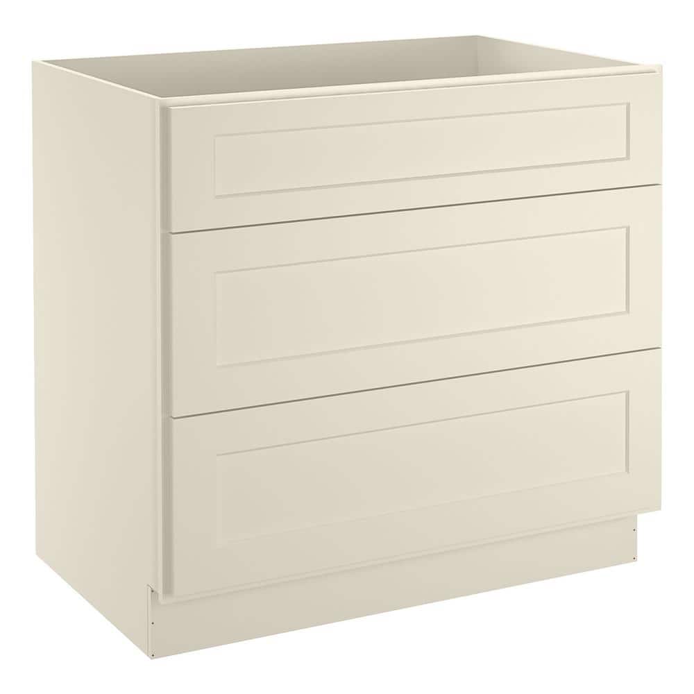 36 in. W x 24 in. D x 34.5 in. H in Antique White Plywood Ready to Assemble Drawer Base Kitchen Cabinet with 3-Drawers price history on PriceWatchPro