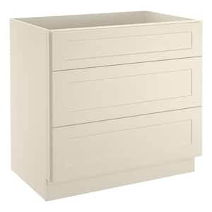 36 in. W x 24 in. D x 34.5 in. H in Antique White Plywood Ready to Assemble Drawer Base Kitchen Cabinet with 3-Drawers