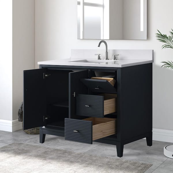 42 in. W Single Sink Freestanding Vintage Spruce Blue Bath Vanity Cabinet with Arabescato White Engineered Marble Top