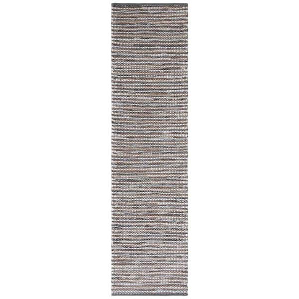 Vintage Leather 2 ft. x 9 ft. Gray/Ivory Striped Runner Rug