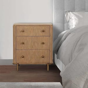 Brown and Brass 3-Drawer 26 in. Wooden Nightstand