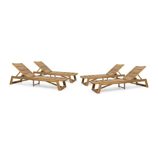 Maki Teak Brown 4-Piece Wood Outdoor Patio Chaise Lounge
