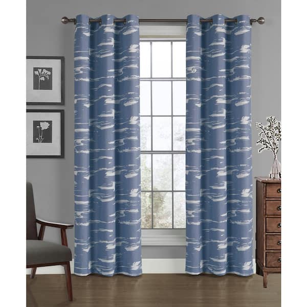 HOMESTYLES Crushed Microfiber Moonlight Blue Solid 40 in. W x 84 in. L Grommet Light Filtering Indoor Curtain Panel