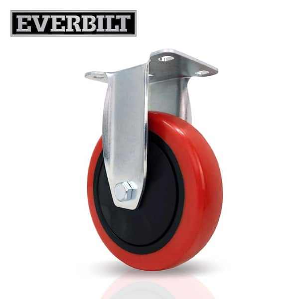 Everbilt 5 in. Red Polyurethane and Steel Rigid Plate Caster Wheel with 330 lbs. Load Rating