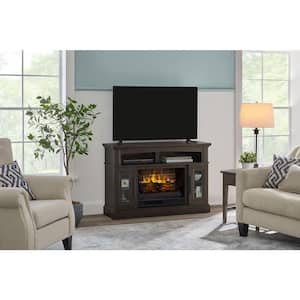 Stanwich 48 in. Freestanding Electric Fireplace TV Stand in Warm Gray Taupe with Charcoal Birch Grain