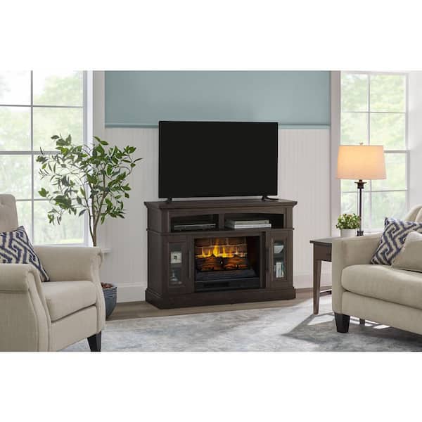 StyleWell Stanwich 48 in. Freestanding Electric Fireplace TV Stand in Warm Gray Taupe with Charcoal Birch Grain
