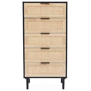 5-Drawer Black and Natural Wood Chest of Drawers 47.2 in. x 23.6 in. x 15.7 in.