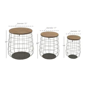 Metal Storage Basket with Wood Lids (Set of 3)