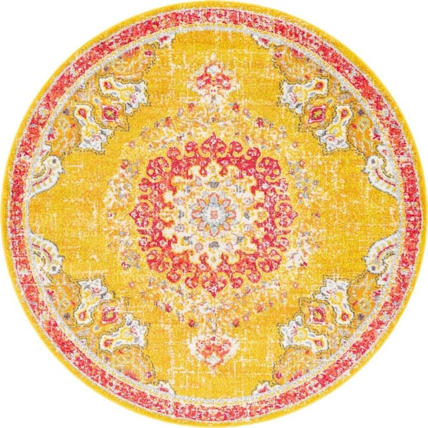 Unique Loom Penrose Alexis Gold 6 ft. x 6 ft. Round Rug
