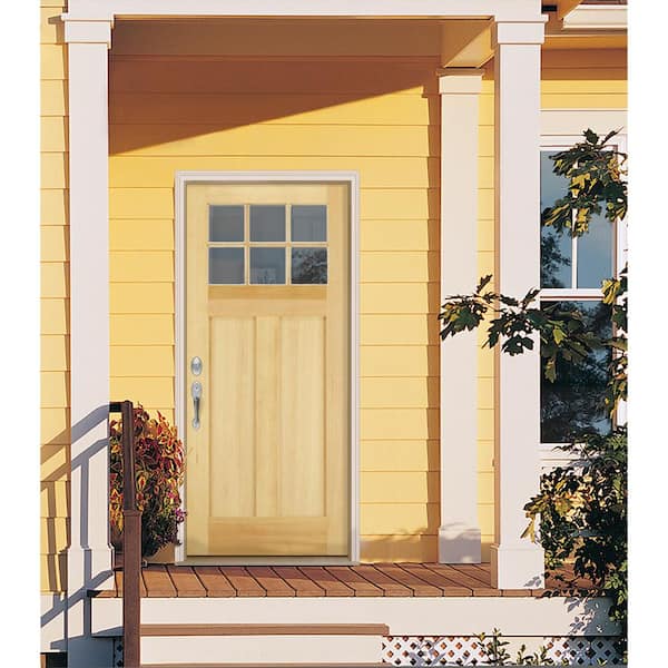 36 in. x 80 in. Craftsman 6-Lite Unfinished Hemlock Prehung Front Door with Unfinished AuraLast Jamb and Brickmould