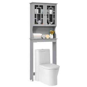 23.5 in. W x 67 in. H x 8.5 in. D Gray Bathroom Over-the-Toilet Storage Cabinet Organizer with Doors and Shelves