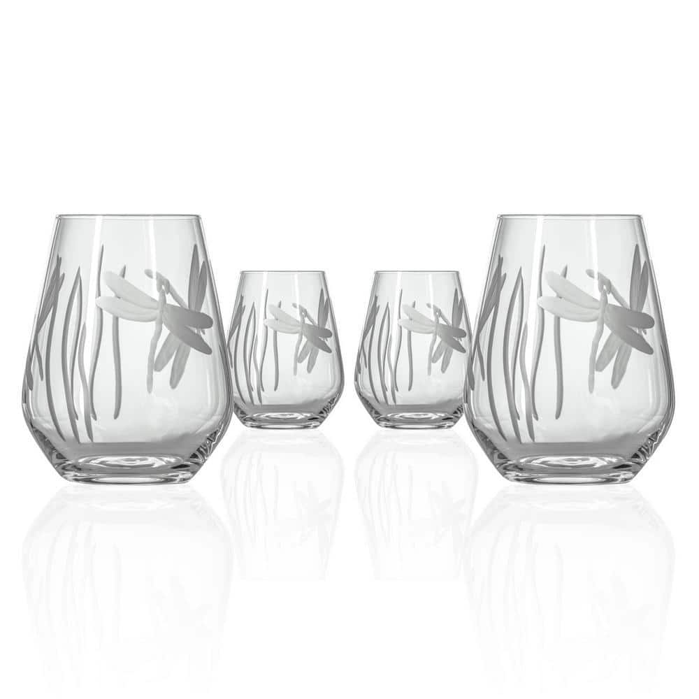 Rolf Glass Dragonfly 18 oz. Stemless Wine Tumbler Glasses - Set of
