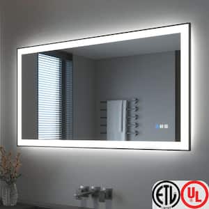 55 in. W x 30 in. H Rectangular Framed LED Anti-Fog Wall Bathroom Vanity Mirror in Black with Backlit and Front Light