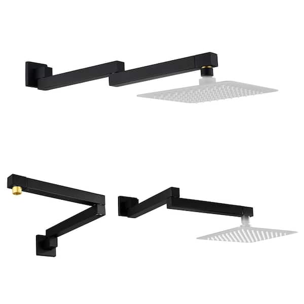 18.5 in Matte Black Stainless Steel Foldable Shower Arm With Flange, 360° Swiveling Wall-Mounted Extension
