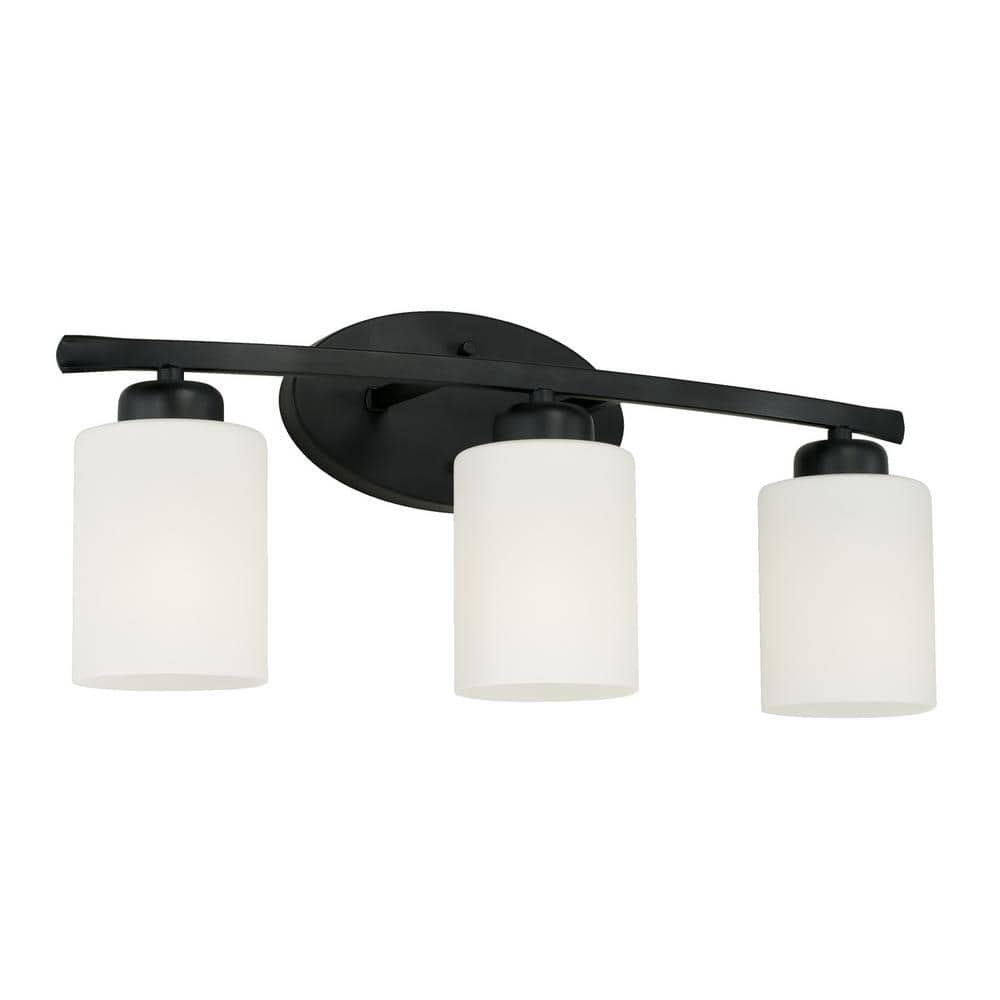 20.5 in. W x 9 in. H x 7 in. E 3-Light Soft White Glass Vanity Light in Matte Black price history on PriceWatchPro