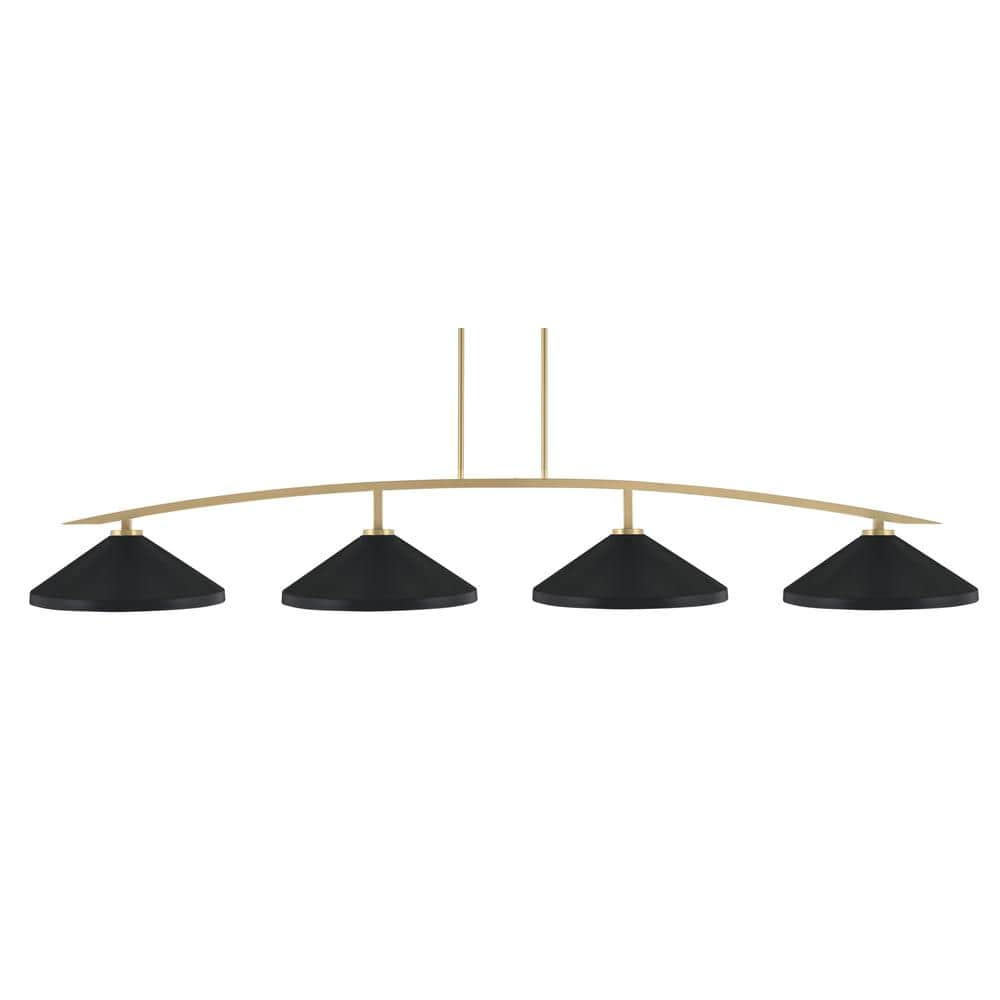 Siena 4-Light New Age Brass Billiard Light with 14 in. Matte Black Cone Met