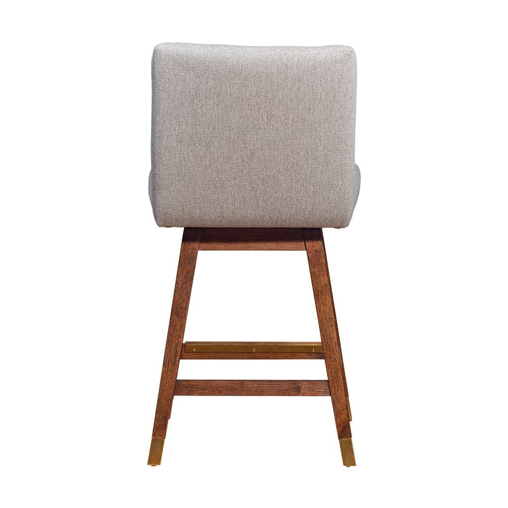 Taupe Fabric and Brown Oak Swivel Accent Chair
