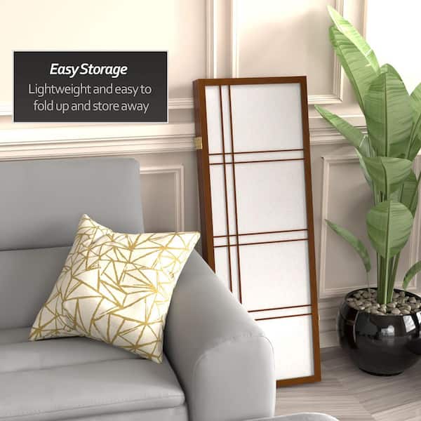 4 ft. Short Double Cross Shoji Screen - Walnut - 4 Panels