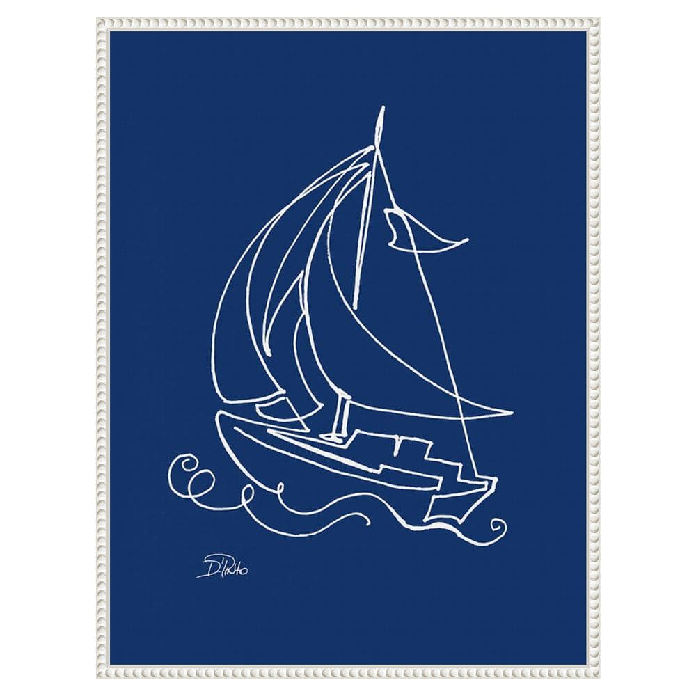 Blue Nautical Sailboat Canvas Print with Beaded Frame