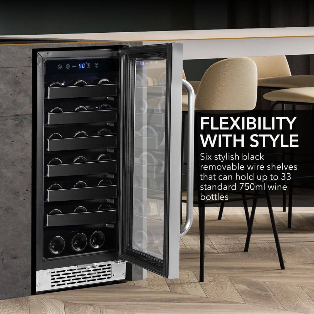 Whynter 15'' Stainless Steel 33-Bottle Single Zone Wine Refrigerator