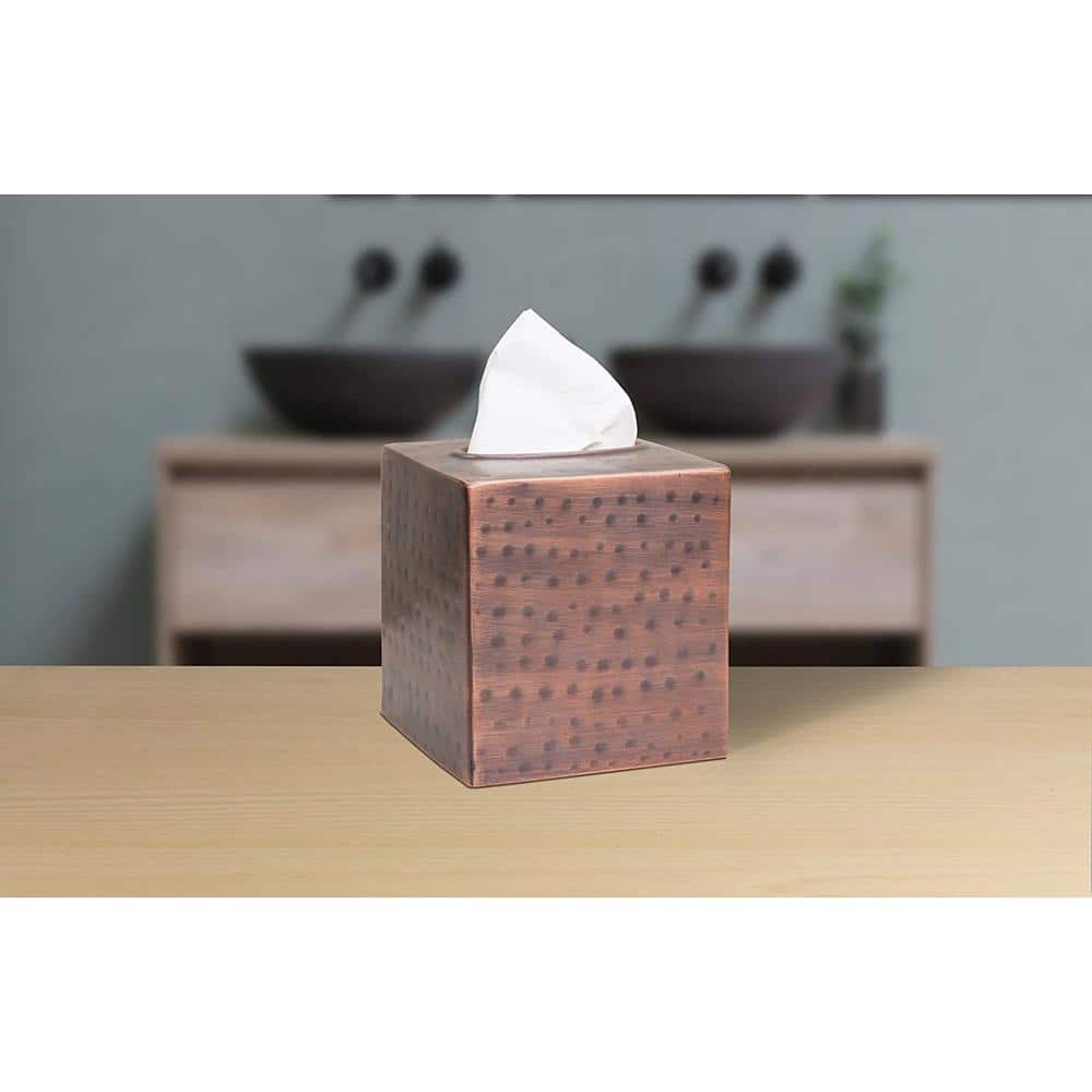 Antique Copper Hand Hammered Metal Tissue Box Cover
