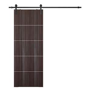 Paola 4H 18 in. x 80 in. Gray Oak Finished Wood Composite Sliding Barn Door with Hardware Kit