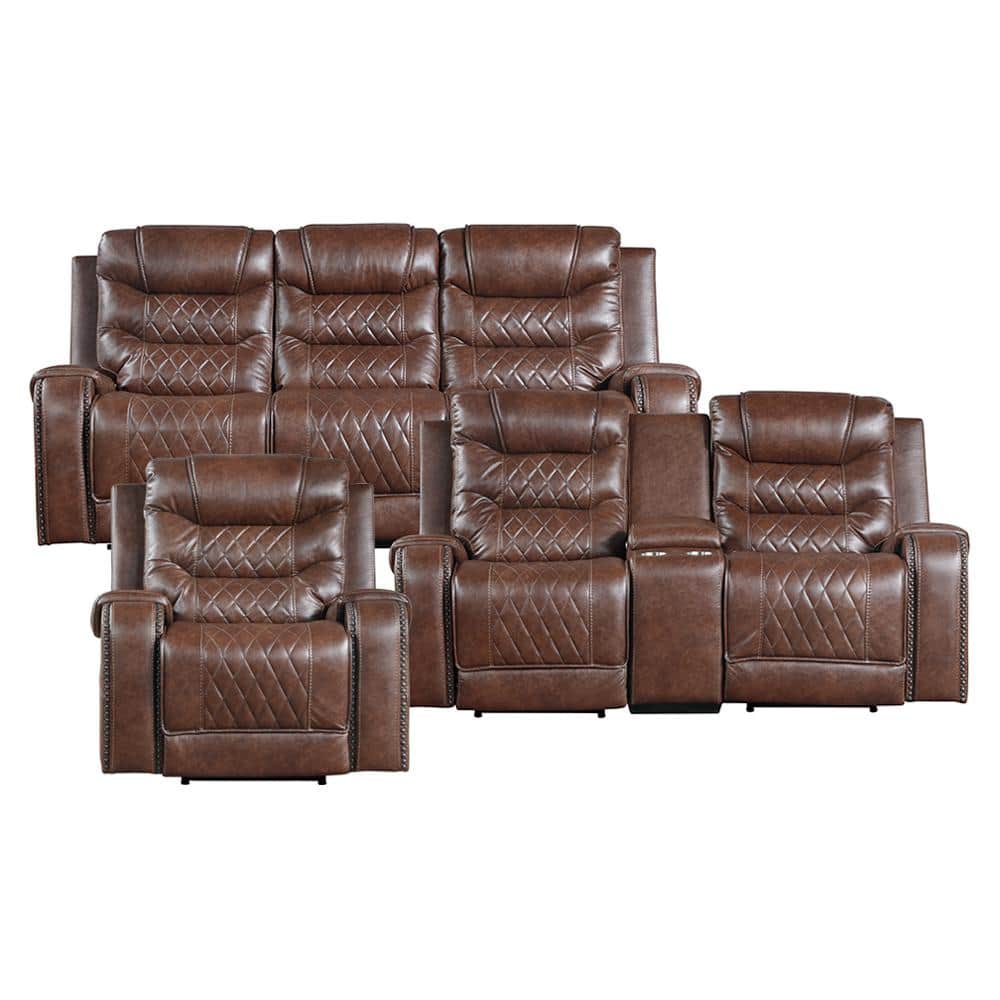 Bergen 86.5 in. W Straight Arm Faux Leather Rectangle 3-Piece Power Reclini