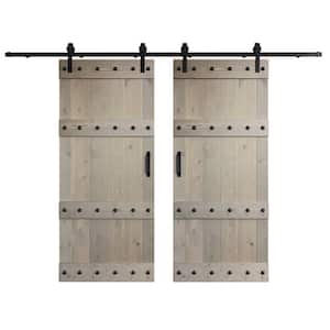 Castle Series 72 in. x 84 in. Light Gray DIY Knotty Wood Double Sliding Barn Door with Hardware Kit