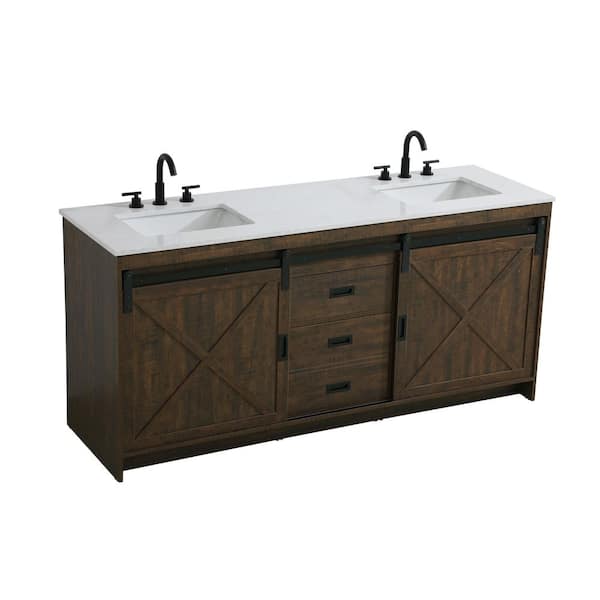 72 in. Double Sink Expresso Bath Vanity with White Engineered Marble Top
