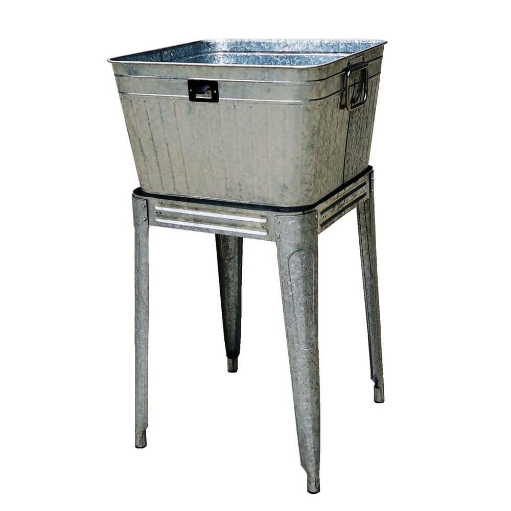 Rustic Gray Galvanized Metal Ice Bucket with Stand