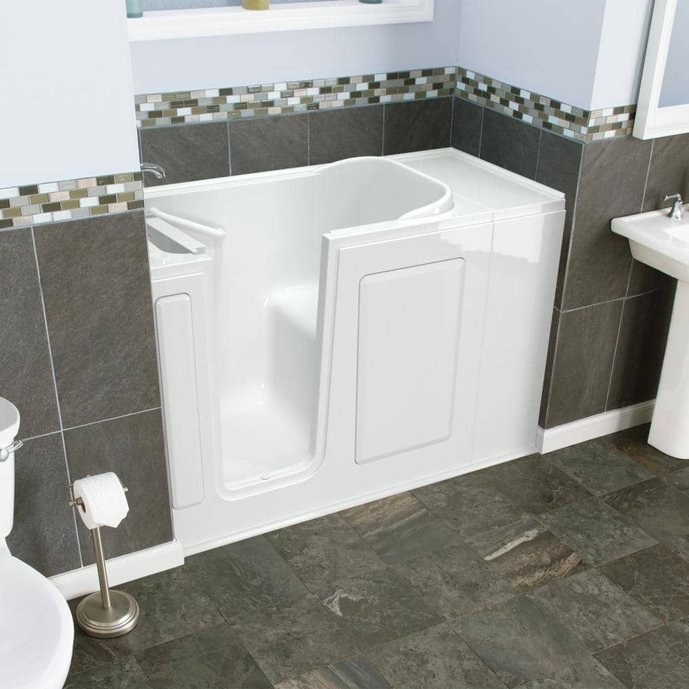 White Fiberglass Walk-In Soaking Bathtub with Faucet