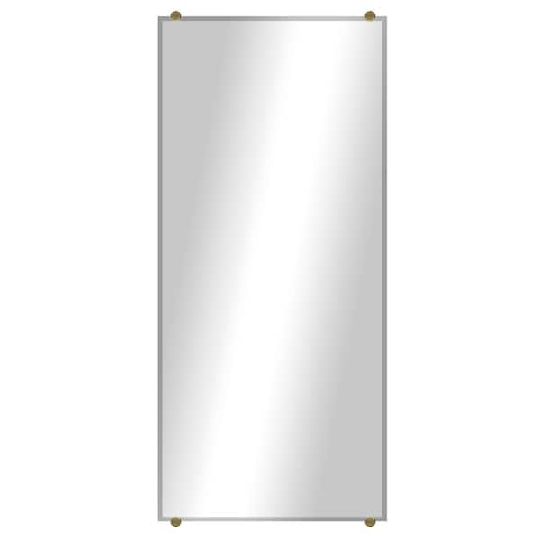 Unbranded Modern Rustic (26.5in. W x 60in. H) Frameless Beveled Rectangular Wall Mirror with Brass Round Clips