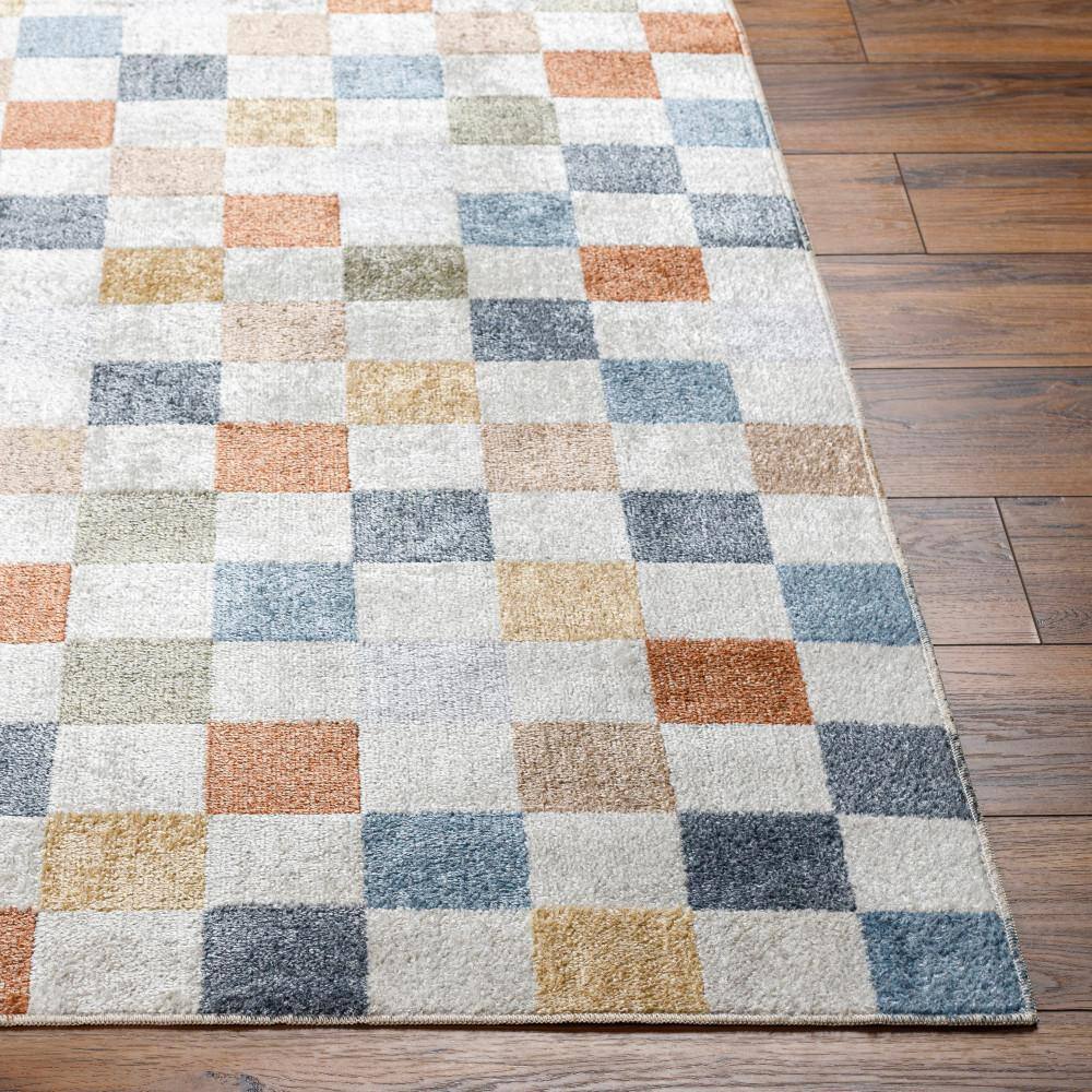 Lillian Blue and Multicolor Checkered Polyester Area Rug