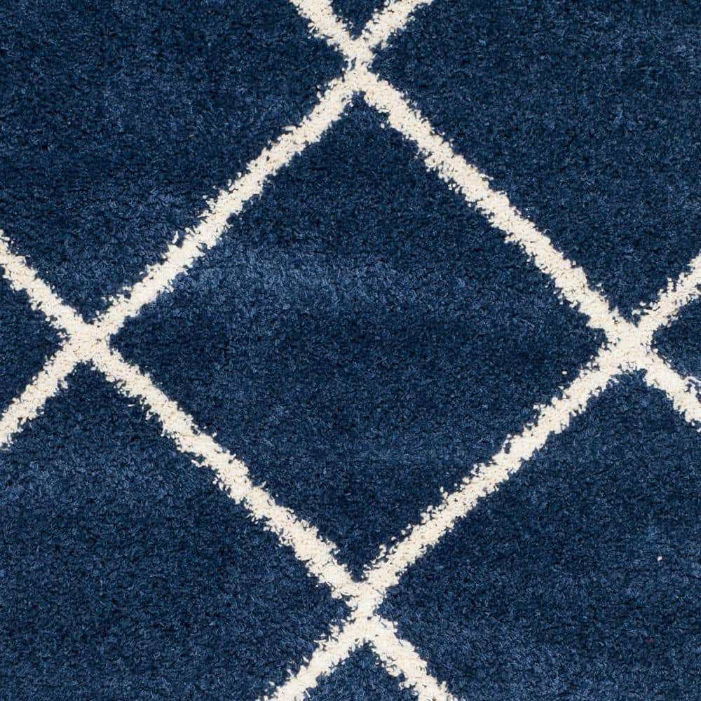 Navy and Ivory Diamond Shag Synthetic Area Rug 5'3" x 7'6"