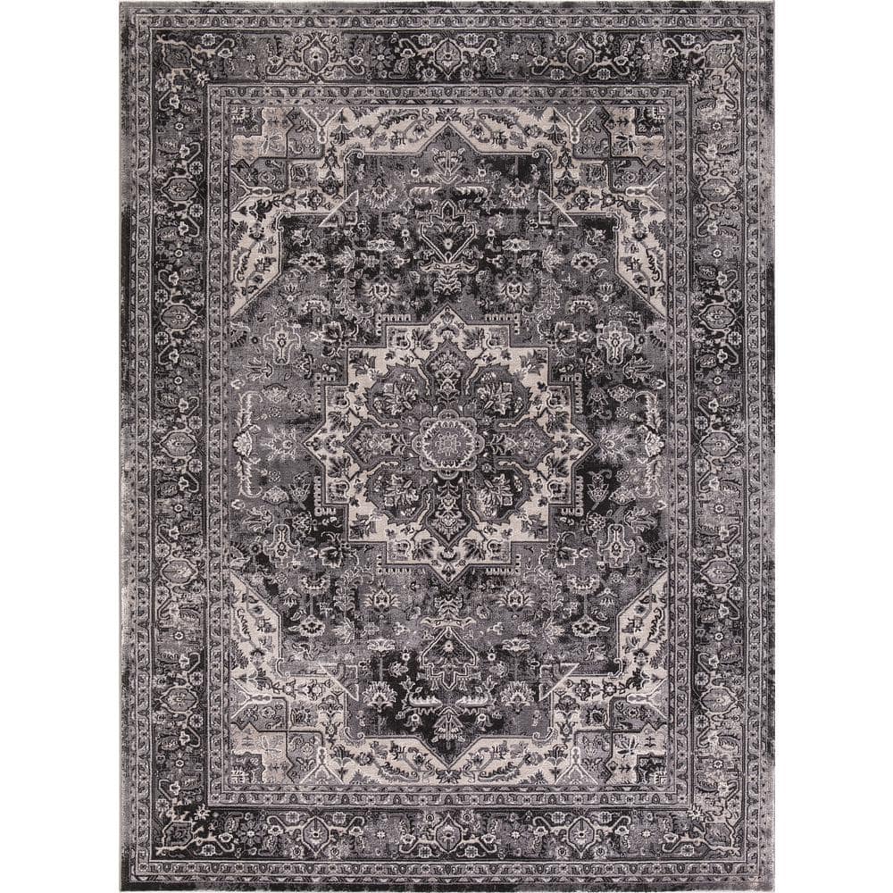 Concord Global Trading Kashan Anthracite 3 ft. x 5 ft. Medallion Area ...