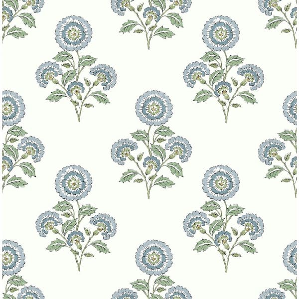 SOCIETY SOCIAL Blue and Green Flourish Block Print Multi Peel and Stick ...