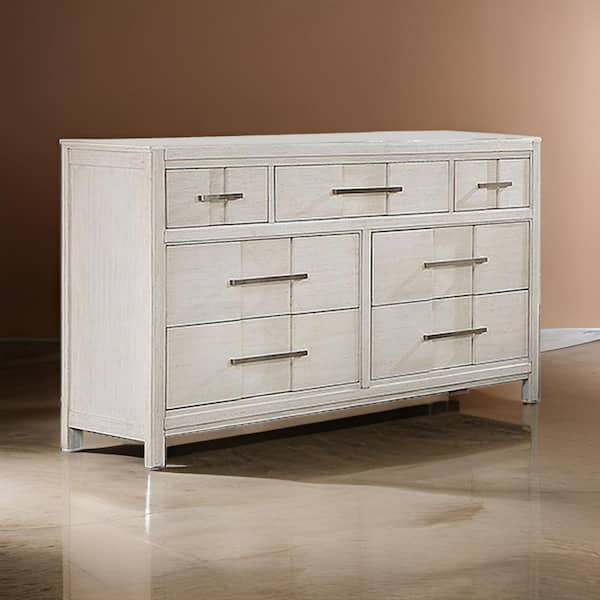 Benjara White 7 Drawer 58 in. Dresser Without Mirror