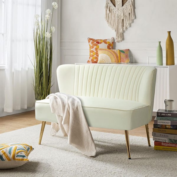 Carmita 47 in. Ivory Golden Base Velvet Tufted 2-Seats Loveseats Sofa