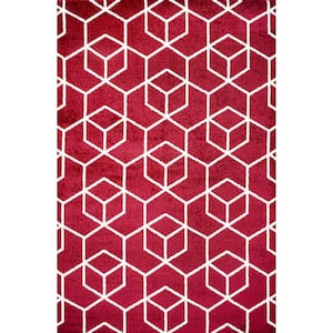 Tumbling Blocks Modern Geometric Red/White 3 ft. x 5 ft. Area Rug