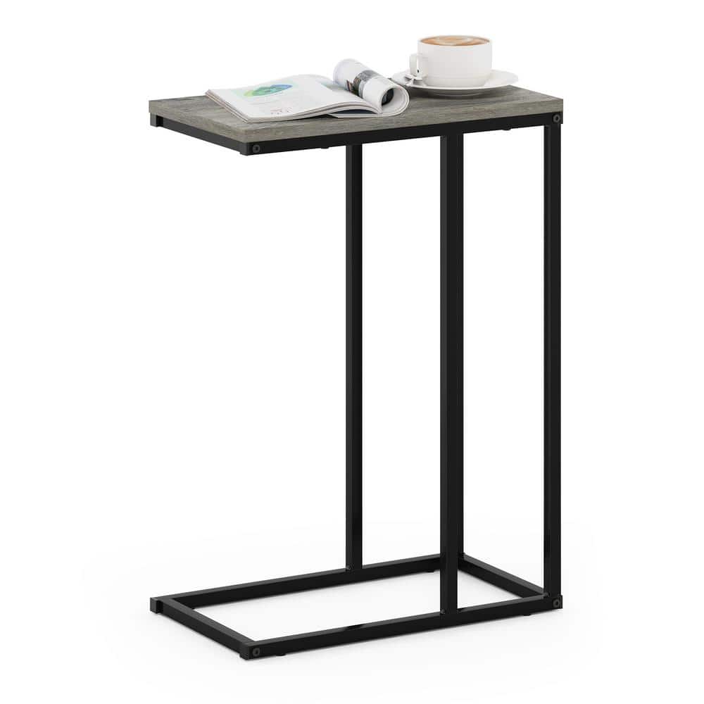 Sleek French Oak Grey Wood & Metal Modern Sofa Side Table