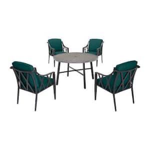 Harmony Hill 5-Piece Black Steel Outdoor Patio Dining Set with CushionGuard Malachite Green Cushions