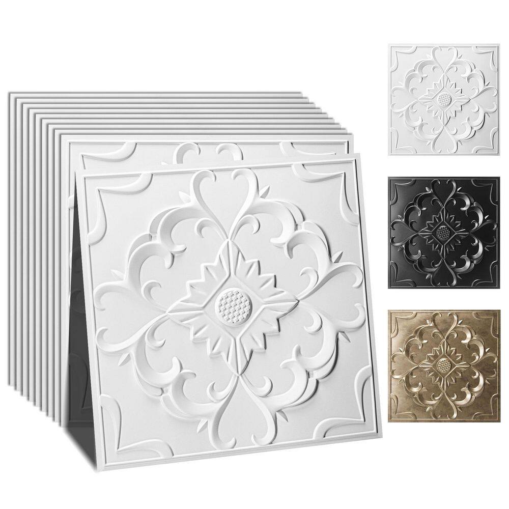 White 2 x 2 ft. Elegant French Floral Decorative PVC Drop Ceiling Tile for Living Room, Bedroom, Hotel (48 sq.ft./case) price history on PriceWatchPro