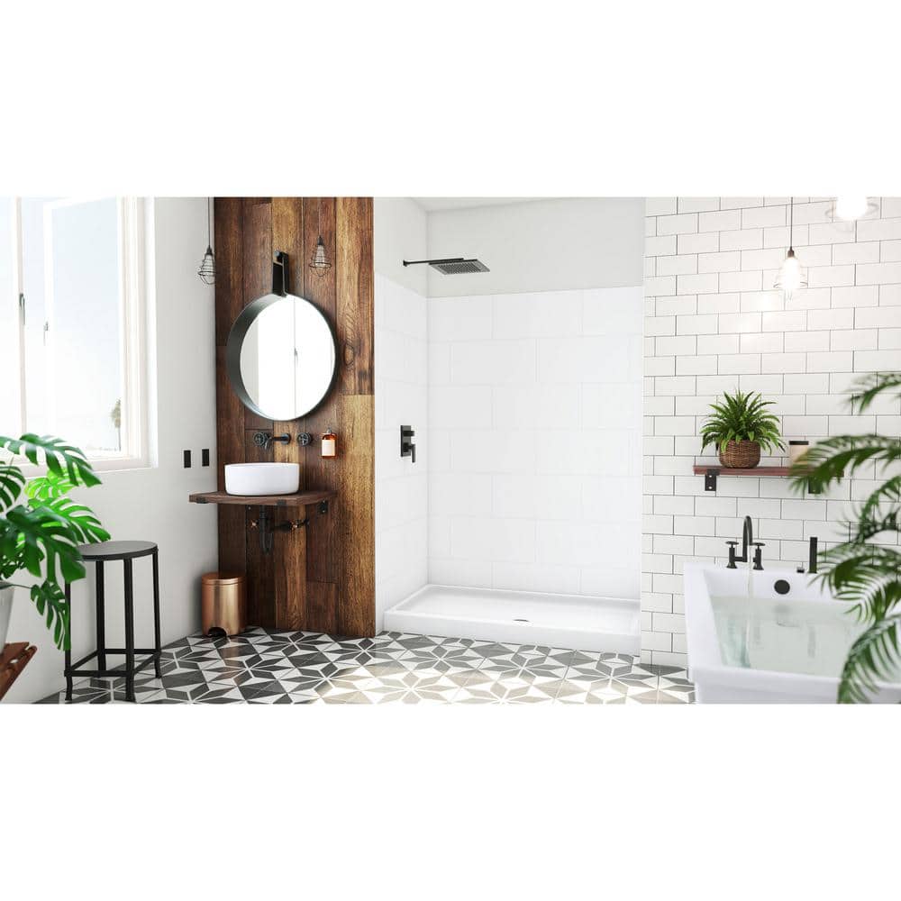 DreamStone 60" x 32" White Solid Surface Alcove Shower Kit