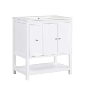 30 in. W x 18.3 in. D x 33.9 in. H Single Sink Freestanding Bath Vanity in White with White Ceramic Top