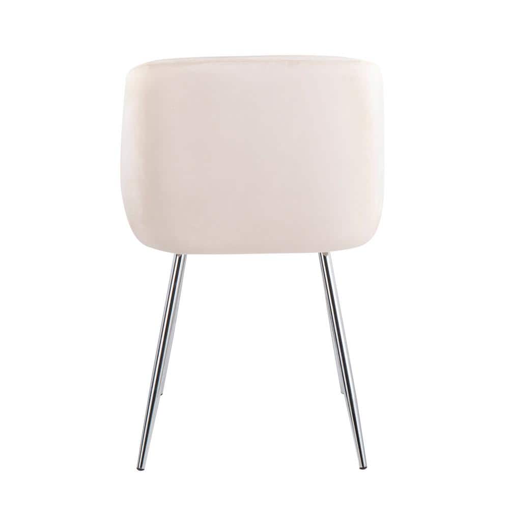 Cream Velvet and Chrome Upholstered Arm Chairs, Set of 2