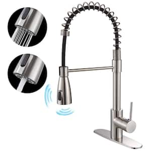 Touchless Single-Handle Pull Out Sprayer Spring Kitchen Faucet with Deckplate Pull Down Sink Faucet in Brushed Nickel