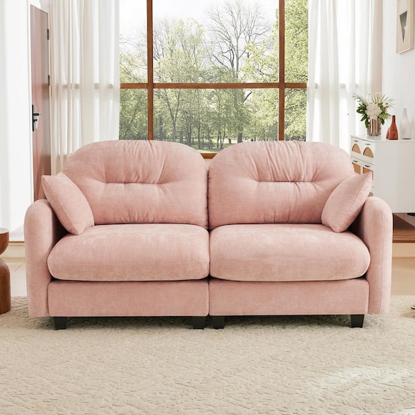 Logan 74 in. Chenille Upholstered Cloud Rectangle Sectional Sofa in Pink with 2-Pillows