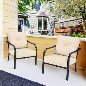 Metal Outdoor Dining Chair with Beige Cushions (2-Pack)